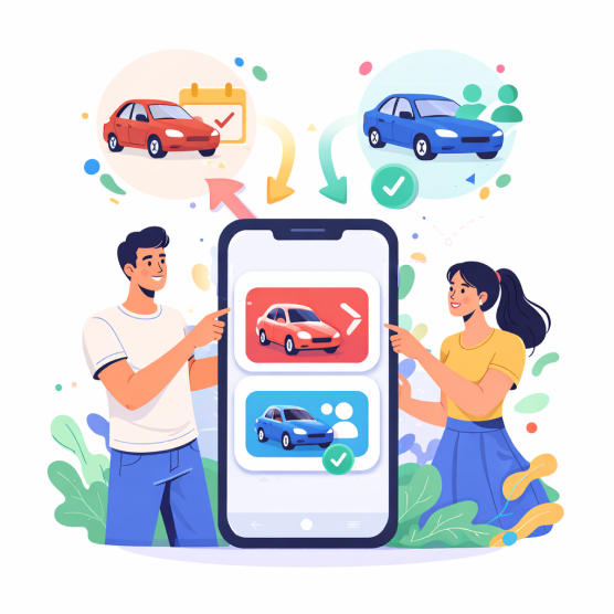 アプリでレンタカーとカーシェアを選べるイメージ